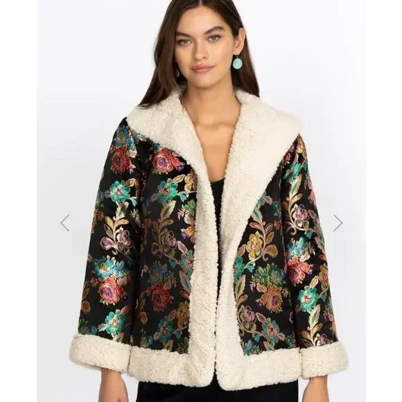 Johnny Was Sofie Jacquard Coat Womens Size Medium Embroidered Sequin Asian Tiger - Picture 2 of 10